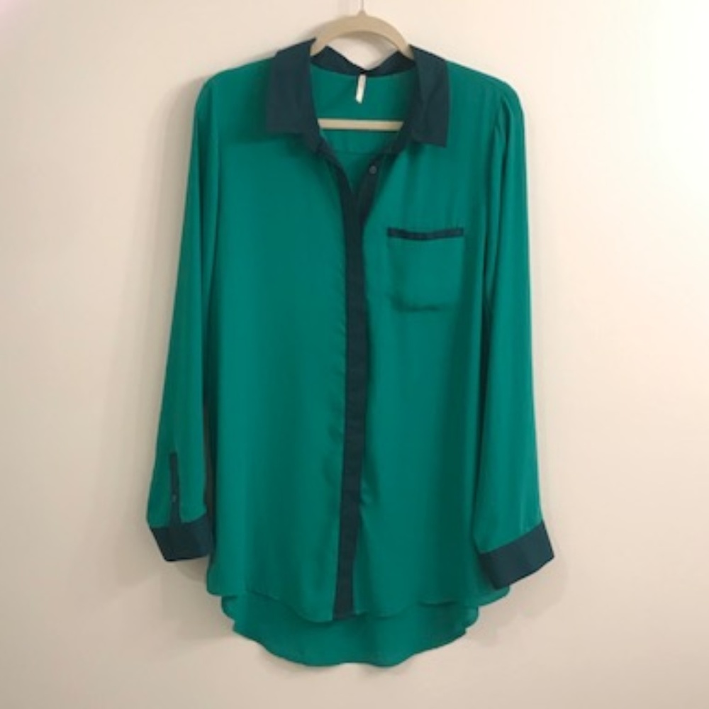 Free People Emerald Green Button Down Blouse